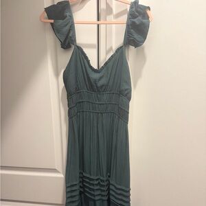 Sleeveless Teal Maxi Dress with Tiered Details